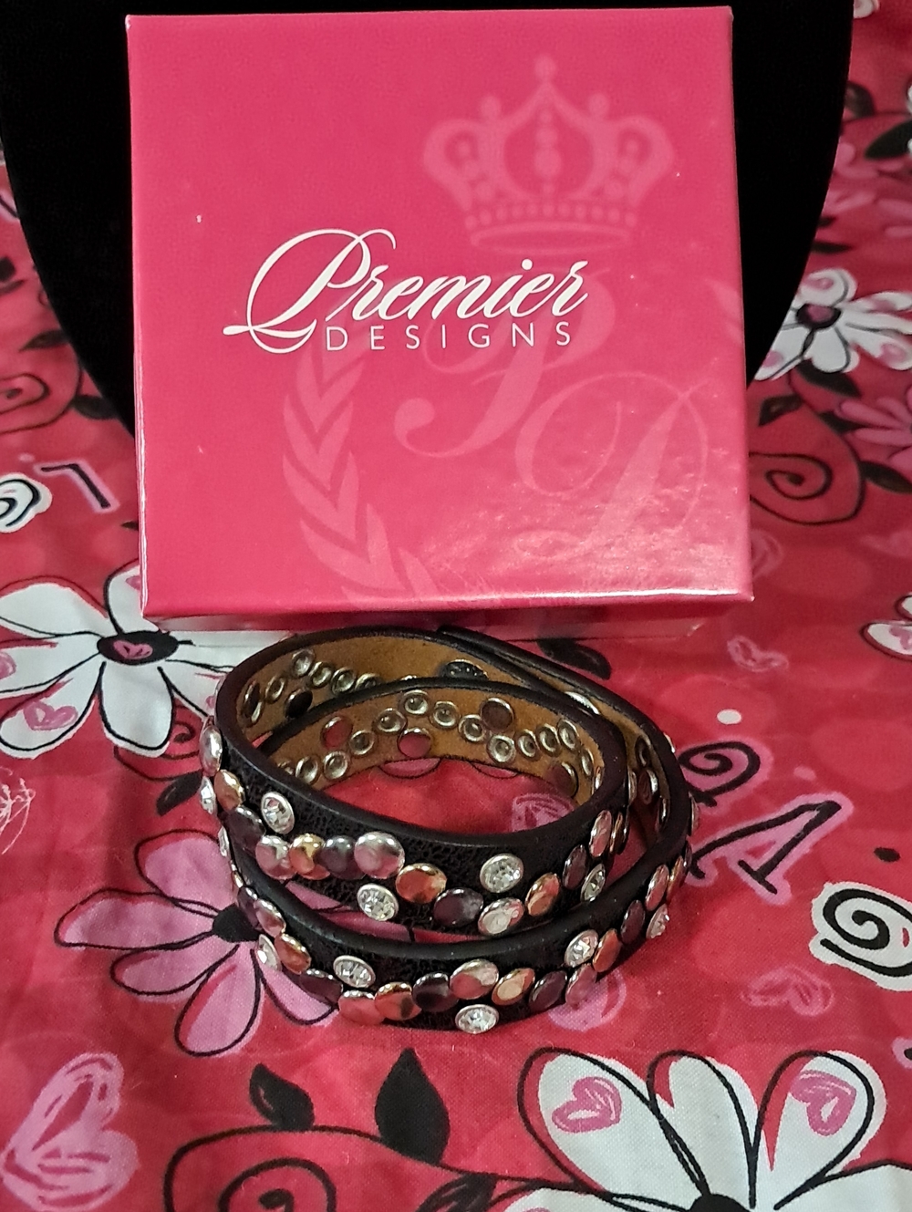 Premier Designs Must Have Black Multi‑Wrap Bracelet with Rhinestone Accents